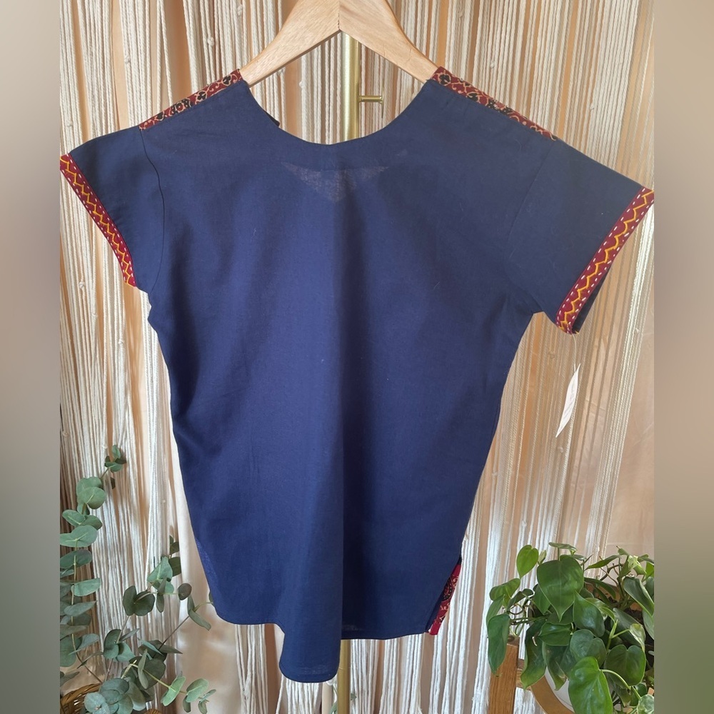 vintage artisanal kurti w/ mirror work embroidery short sleeve adult petite kid - Picture 2 of 7